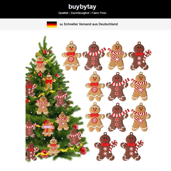 Lebkuchenmann AnhäNger 12 StüCk Deko Weihnachtsbaumfiguren Set-image