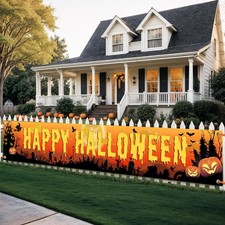 Happy Halloween Banners For Outside - Large 120x20 120 x 20 inches, Pumpkin
