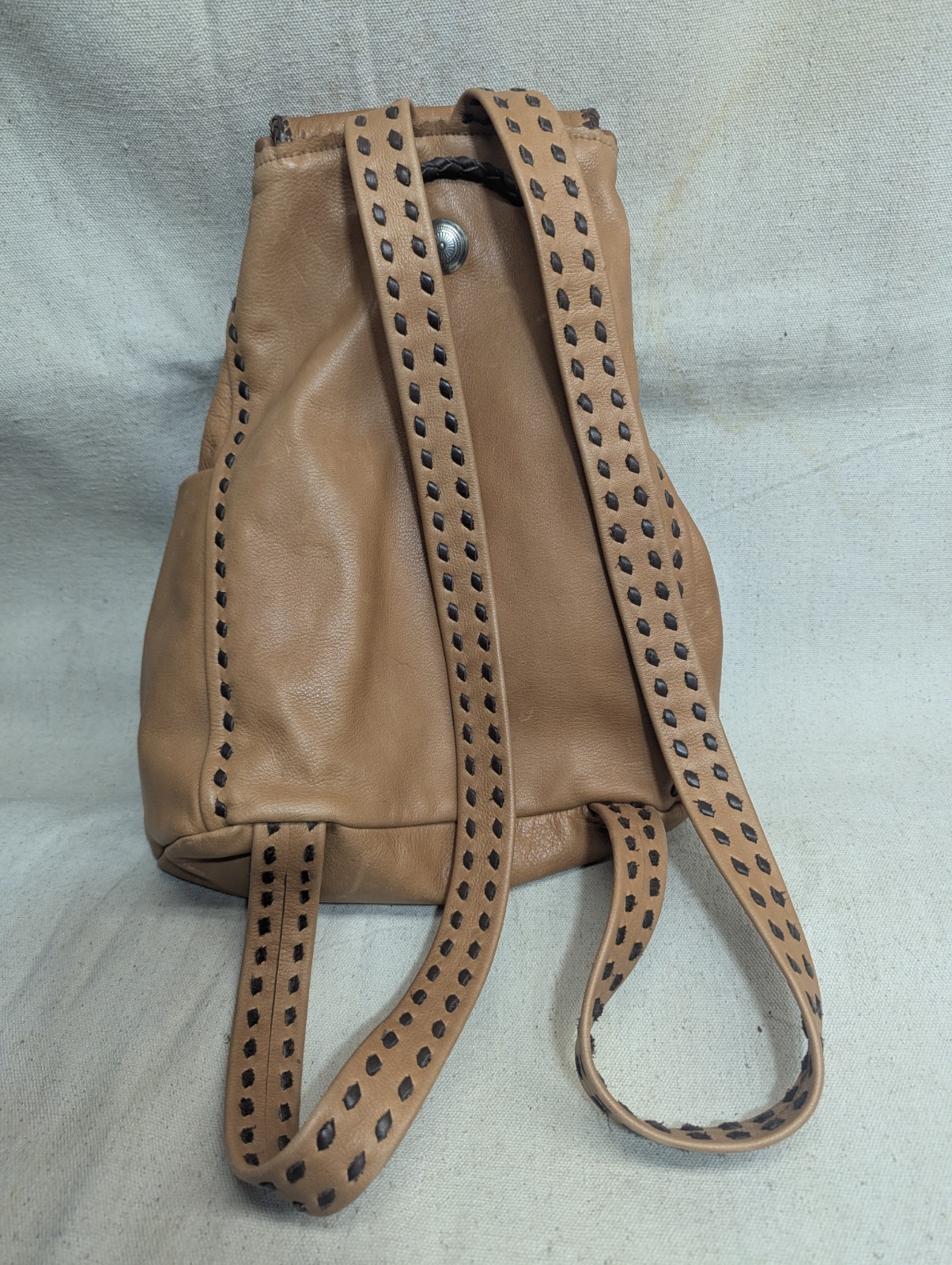 Hand-Crafteded Leather Backpack with Beaded & Jas… - image 4