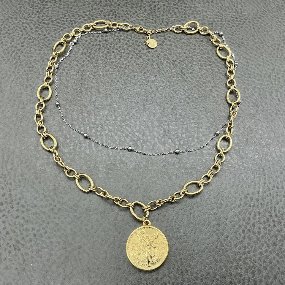 Collar Victoria Emerson Capas Mezcla Metal Moneda Colgante Oro Plata Dos Tonos Foto 2 de 4