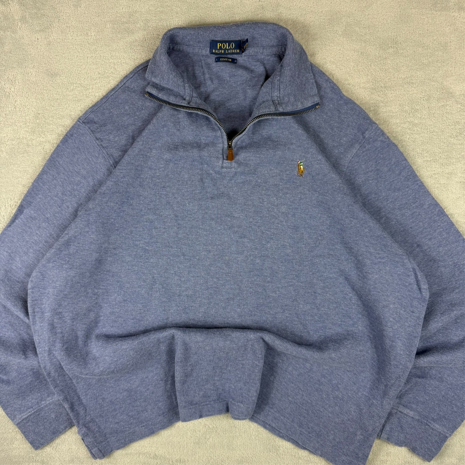 Vintage Polo Ralph Lauren 2000's Blue Estate Rib Large 1/4 Quarter Zip Jumper image 3