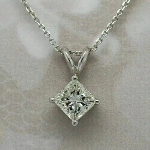 Authentic 2Ct Princess Cut Simulated Diamond Women's Charm Pendant 14K White Gold Plated