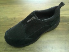 Lands' End Women's Suede Leather Front-Zip Sneakers - US 6.5 M B - Black