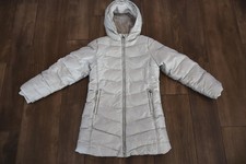 Lands' End Puffer Coat Kids Medium 10-12 Silver Hooded Fleece Lined Warm