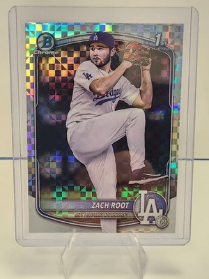 2025 BOWMAN DRAFT CHROME #BDC-22 ZACH ROOT X-FRACTOR LOS ANGELES DODGERS