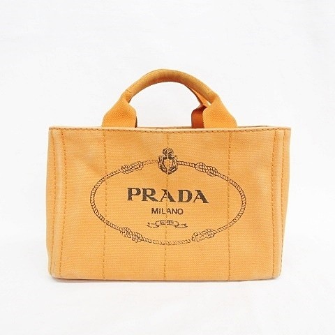 PRADA CANAPA S Mini Tote Bag Canvas Orange AA Ladies from japan