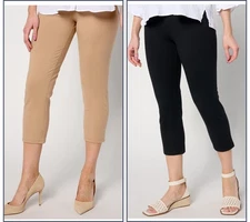 Women with Control Regular Set of 2 Slim Leg 86/14 Crop Pants Black/Khaki M New