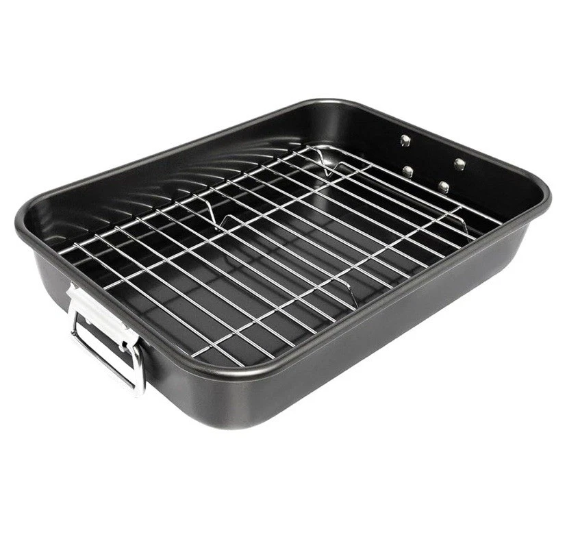 NEW- Roasting Pan For Oven With Removable Rack & Handles 15 x 11 x 3" Inches