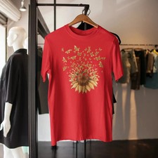 Sunflower Printed Round Neck Short Sleeve Unisex T-Shirt  Floral Graphic Tee 