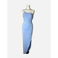 Nookie Women's Aria One Shoulder Crepe Gown Dress Back Zip Slit Hem Blue Size L