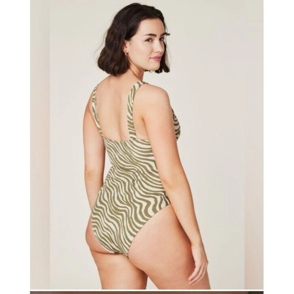 NUEVO CON ETIQUETAS Mujer Talla Pequeña Andie Oliva Rayas Capri Una Pieza Traje De Baño Cebra Animal Foto 2 de 4