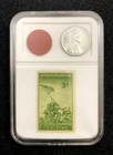 WWII Memorabilia – 1945 Stamp, 1943 Steel Penny & WWII Token in Display Holder
