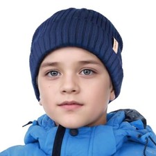 Kids Winter Beanie Hat for Girls Boys Seepage Proof Kids Warm Knitted Hat Blue