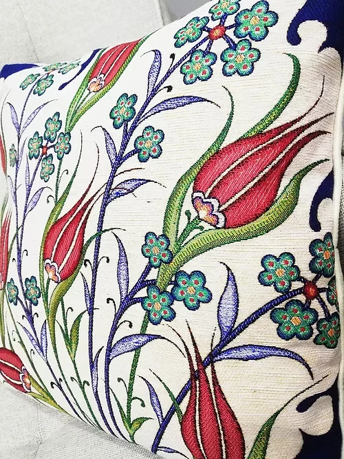 Turkish Tulip Tile Pattern Gobelin Pillow Covers,Tapestry Decorative Pillow Case - Image 3 of 4
