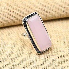 Pink Chalcedony Gemstone Handmade 925 Sterling Silver Ring Jewelry