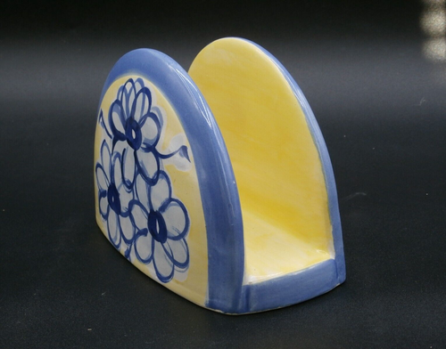 Vintage Fioriware Serviettenhalter blau & gelb Blumen Zanesville OH Kunstkeramik - Bild 1 von 10