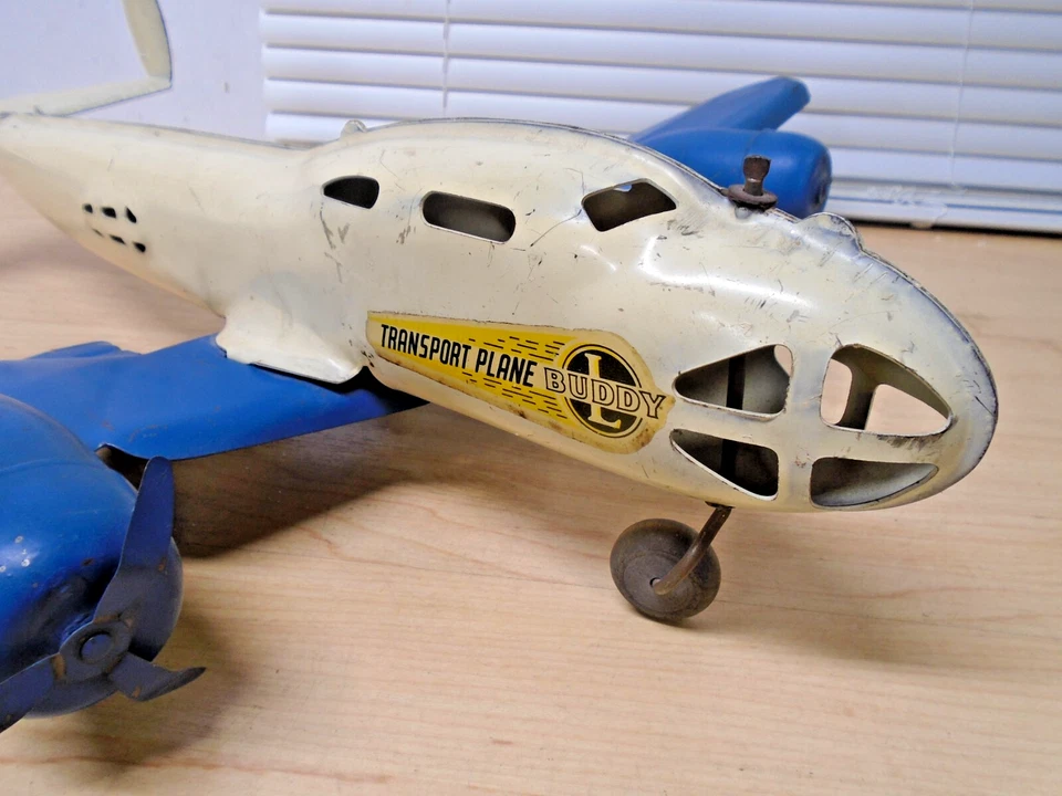 Большой c40s Buddy L Прессованная Сталь ТРАНСПОРТНЫЙ САМОЛЕТ Деревянные Колеса КАК ЕСТЬ В ПРОДАЖЕ - Изображение 2 из 4