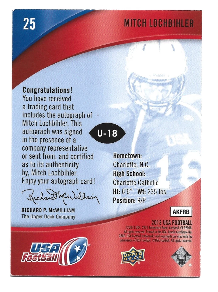 Mitch Lochbihler AUTOGRAPH Kansas State Wildcats 2013 Upper Deck Football AUTO - Image 2 of 2