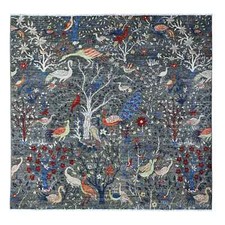 8' x 8' Iridium Gray Afghan Peshawar Hand Knotted Soft Wool Oriental Rug R88867