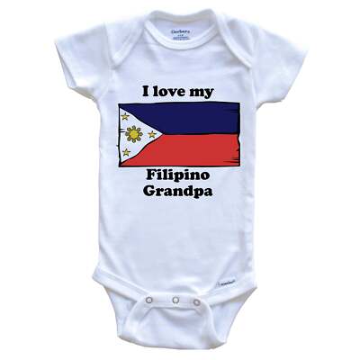 I Love My Filipino Grandpa Philippines Flag Grandchild One Piece Baby Bodysuit