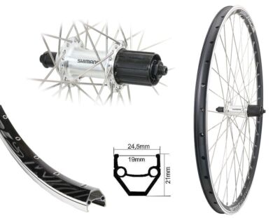 26 Zoll Hinterrad DMS19 559-19 schwarz Shimano FH-TX500 silber 8-10 fach TX500