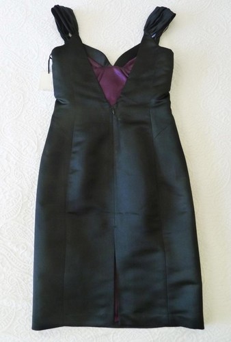 Original MILLY NY Black 100% Silk Satin Sexy Fit V-Back Cocktail Dress 4 USA NOS - Picture 10 of 12