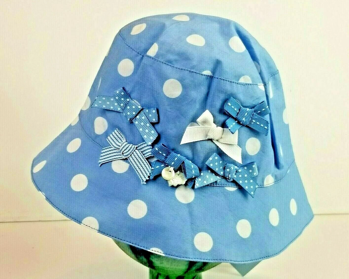 Tartine et Chocolat Baby Girl Blue Polka Dot Sun Hat Size 48(6-9 months/1yr old)