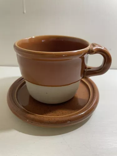 Vermont Bennington Potters Coffee Tea Cup Mug Set Two Toned Terra Cotta