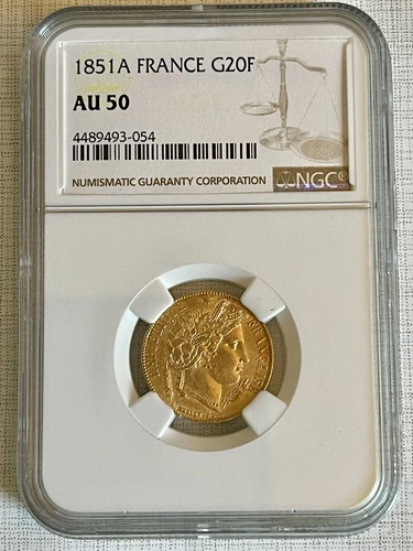 France 1851-A 20 Francs Gold NGC AU50 SKU# 6980