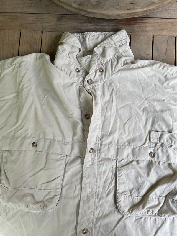 Men's Sportif Tan Nylon Vented Short Sleeve Fishing Shirt Large