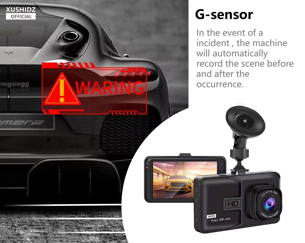 Dashcam 1080p HD Dvr Visione Notturna G-sensor Loop Video Monitor Parcheggio 24H - Miniatura 3