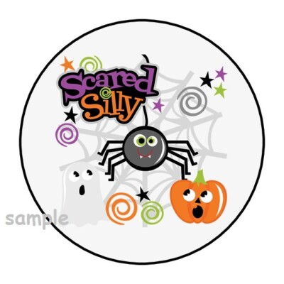 30 SCARED SILLY HALLOWEEN ENVELOPE SEALS LABELS STICKERS 1.5'' ROUND PARTY FAVORS