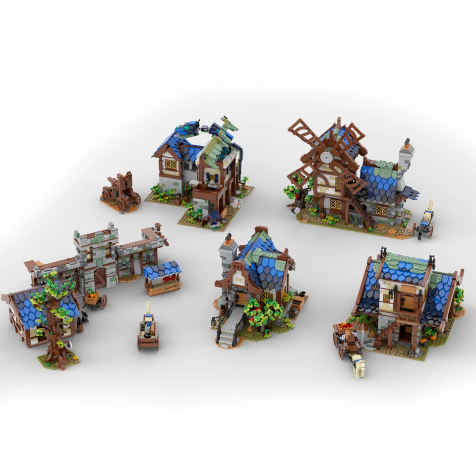 MOC: 5-in-1 Medieval Town Bundle with House, Windmill, Town Market 2164 Pieces - Image 2 of 4