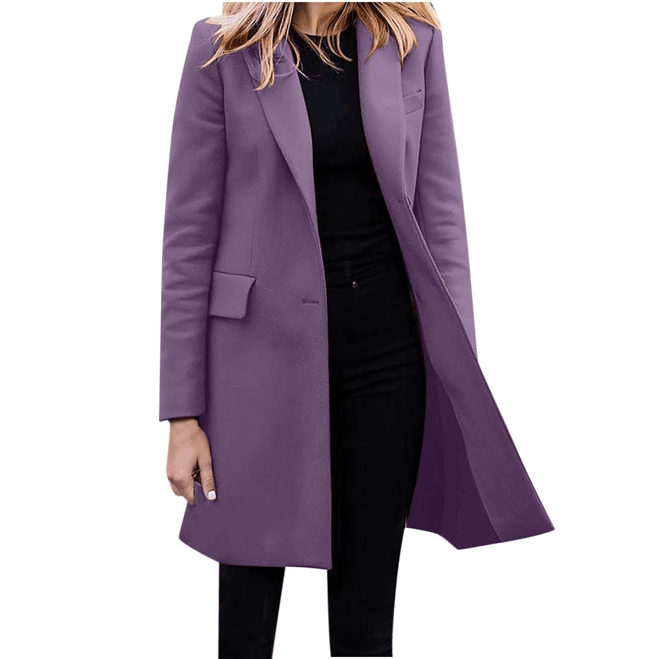Women Notched Lapel Collar Single Breasted Pea Coats Winter Overcoat Long Jacket - Image 4 of 4