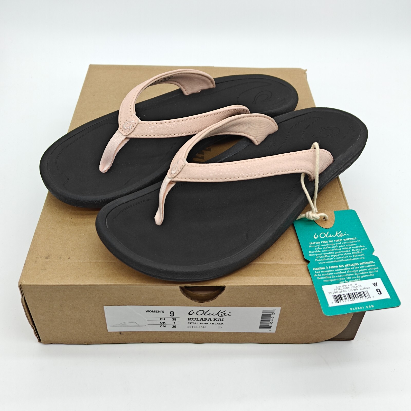 OluKai Kulapa Kai Womens Size 7-9 Pink Black Flip Flops Sandals 20198-3P40