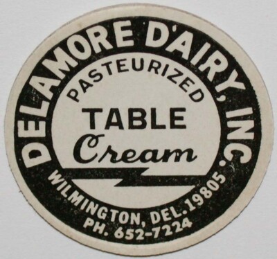 Vintage milk bottle cap DELAMORE DAIRY Table Cream Wilmington Delaware unused