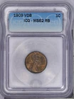 1909 VDB Lincoln Wheat Cent 1c ICG MS62 RB