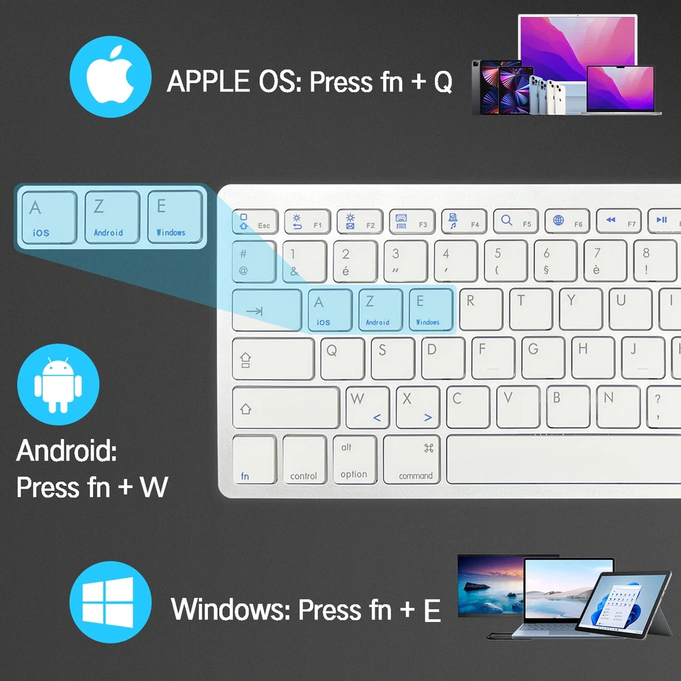 French Thin Wireless Low Noise Keyboard for Windows, Android, IOS, Mac - Image 4 of 4