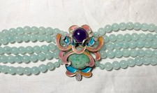 Vintage handmade Chinese enamel sterling silver jade amethyst stone bracelet
