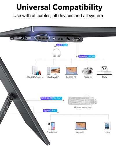 UPERFECT 2K Portable Monitor 17.3'' FHD USB C HDMI IPS Screen 1080P Y Bracket US - Picture 12 of 15