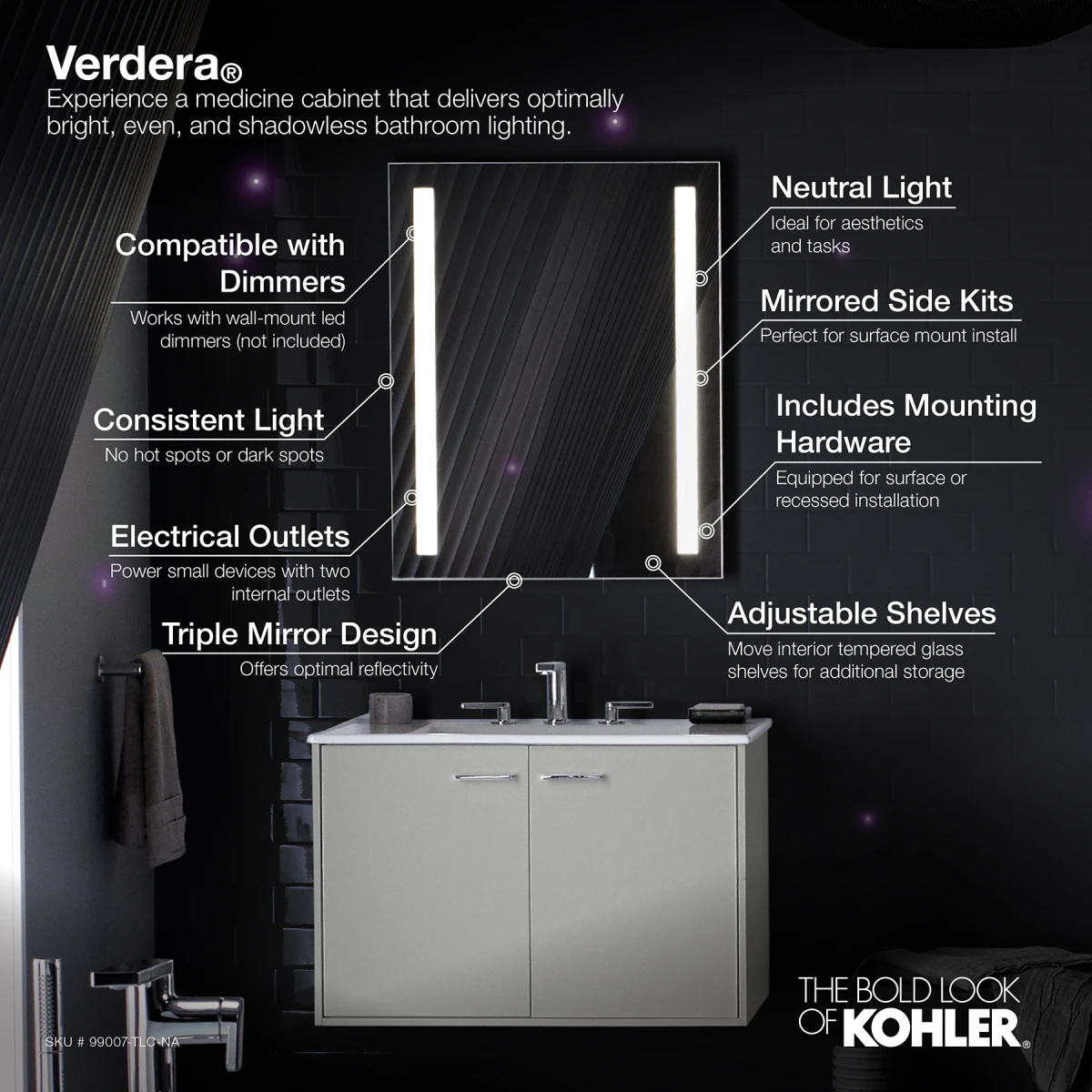 Kohler 99007TLCNA 24x30 Lighted Medicine W/ Outlet, Swing out