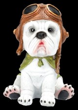 Hunde Figur Bulldogge Frank &ndash; Pilot Statue Sammlerfigur Dekofigur Geschenk 15 cm