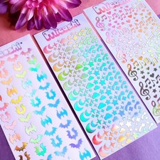 Holographic Deco Stickers Sheet hearts, bats, stars, flowers, clouds, magic