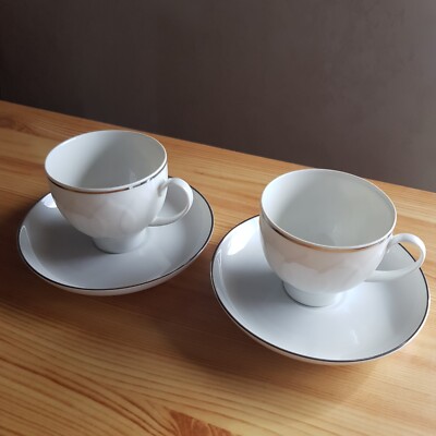 2x Kaffeetasse mit 2x Untertasse, offener Fuß Rosenthal Lotus Secunda platin, 