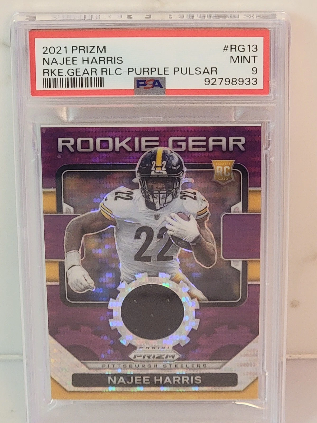 Najee Harris Panini Prizm Rookie Gear Relics #RG13 Purple Pulsar