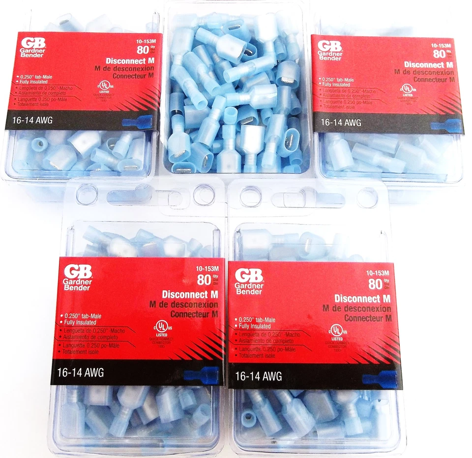 GARDNER BENDER 400 GB MALE DISCONNECT WIRE CONNECTORS 16-14 AWG FULLY INSULATED NYLON SPADE