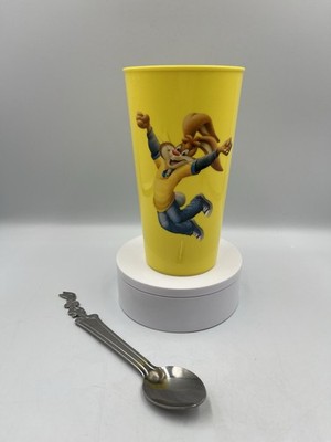 Nestle Nesquik Yellow Tumbler Set with Stainless Spoon Rabbit Print VINTAGE LOVE