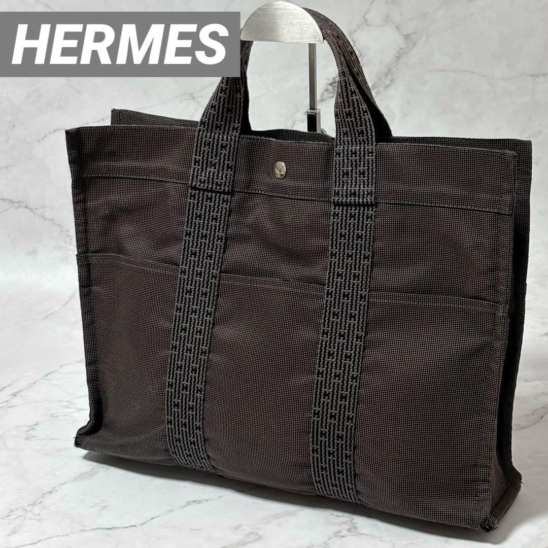 Vintage Hermes PM Gray Black Nylon Tote Bag