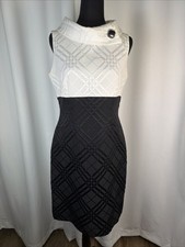 Tahari Arthur S. Levine Sheath Dress 6 Black White Geometric Sleeveless Work