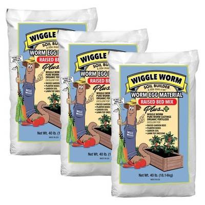 Wiggle Worm Raised Bed Mix w/ Worm Egg Material and Worm Castings, 40lbs, 3 Pack